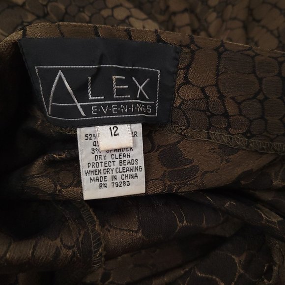 Alex Evenings Dress Size 12 Bronze Brown Croc Print Beaded Embellished Waist - Picture 10 of 11